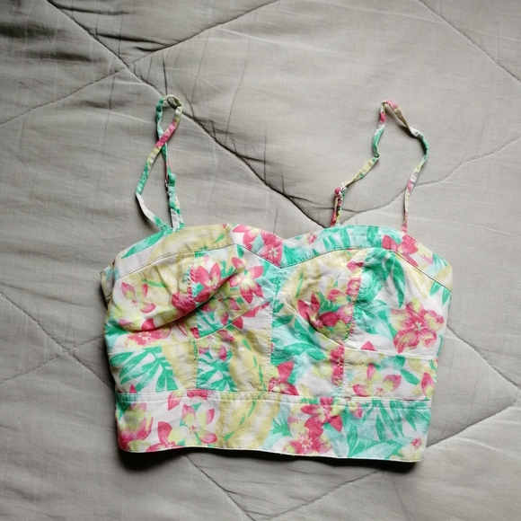 AMERICAN EAGLE Bright Tropical Botanical Print Crop Top XXS AE - Picture 1 of 6